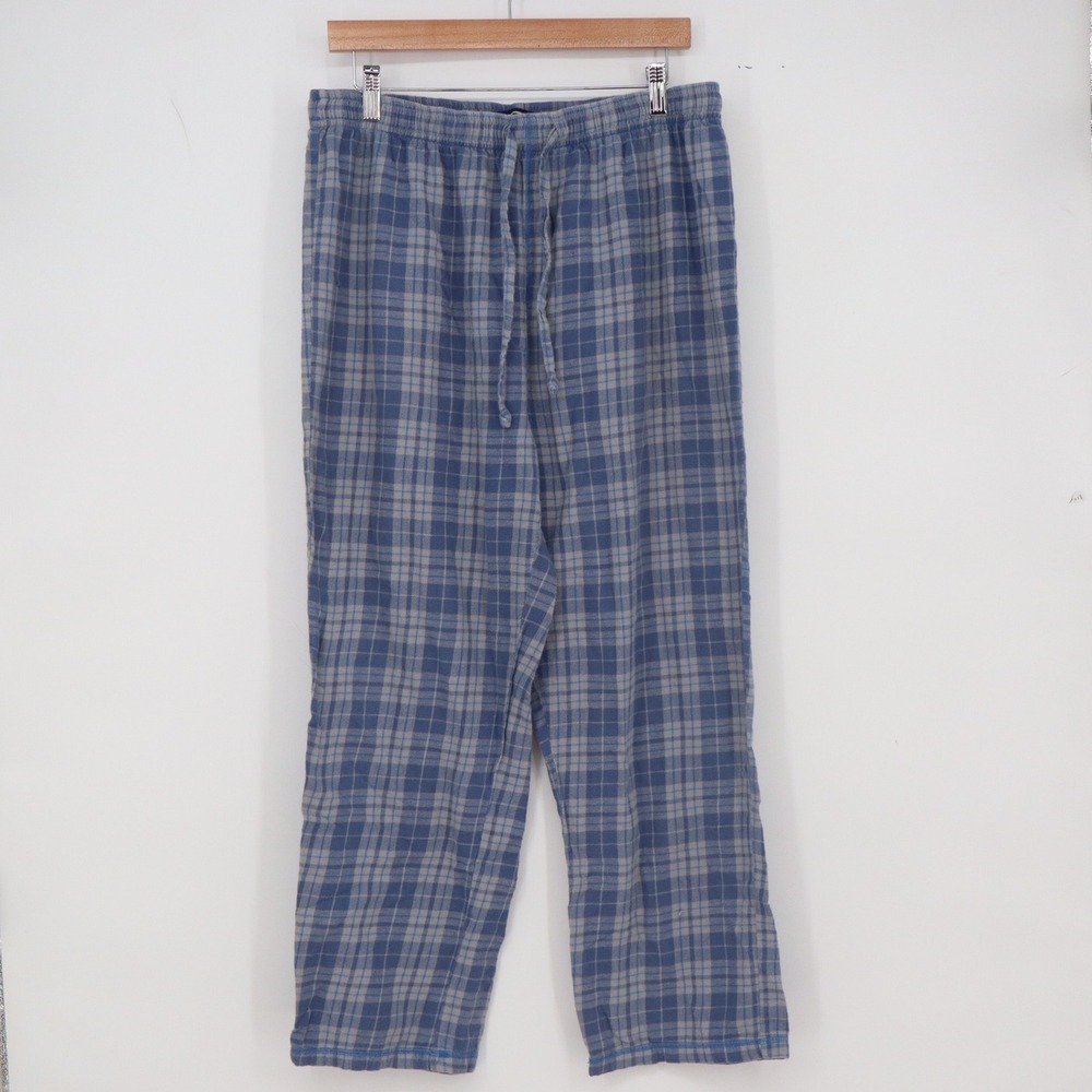 Nautica Pajama Pants Mens Large Sleepwear Blue Plaid Drawstring Cotton Excellent